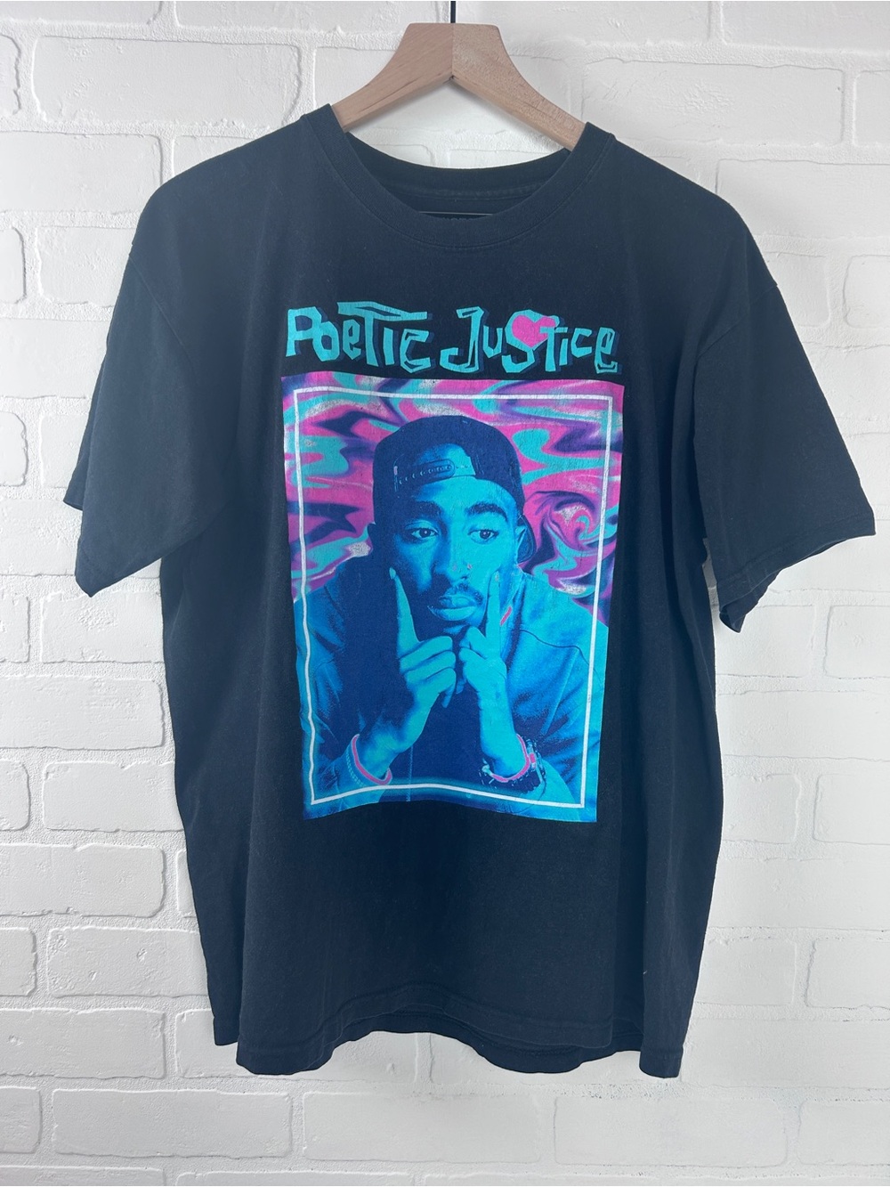 Poetic Justice Black Tee with Turquoise & Pink Portrait